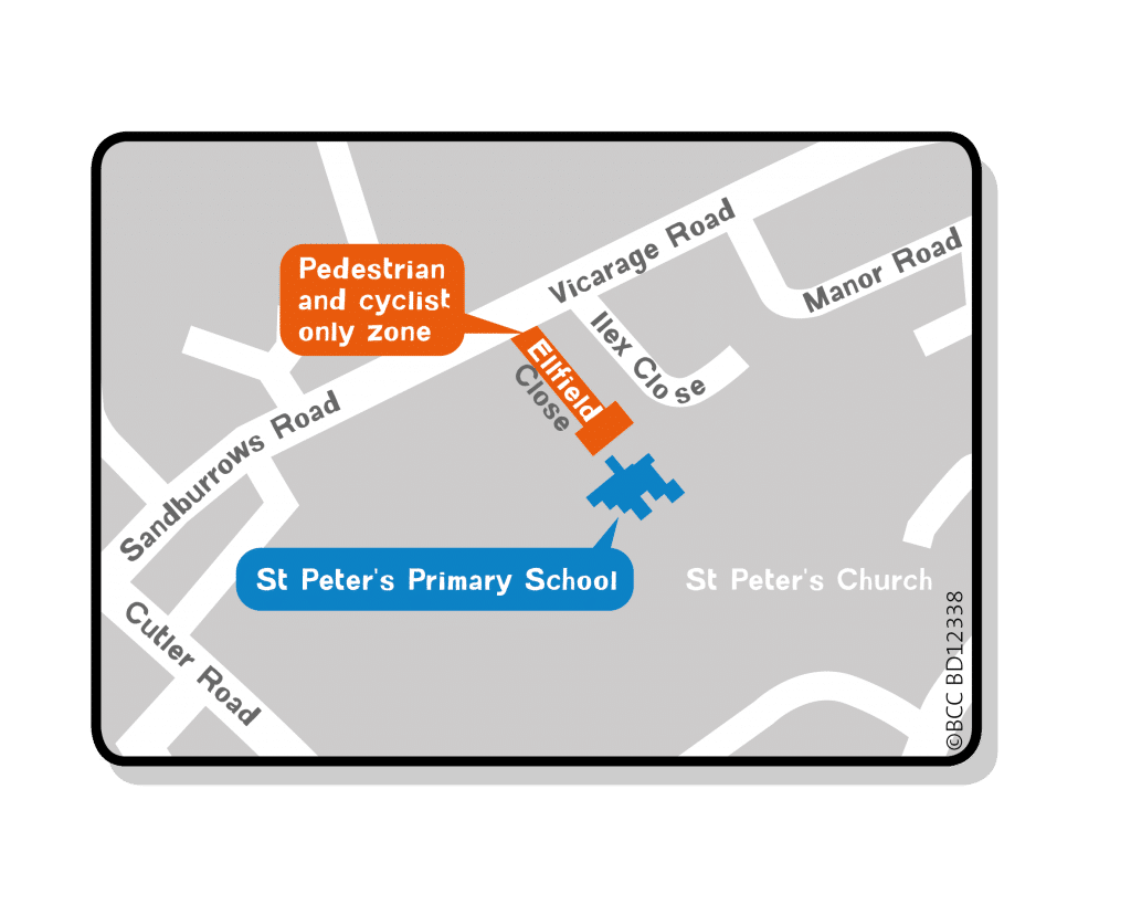 St Peter's School Streets map showing the Pedestrian and Cycle only zone