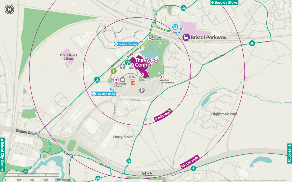 Electric vehicle charging, car park, motorcycle parking, cycle parking, cycle and walking paths, bus stops and Bristol Parkway rail station are within a 10 minutes walk.
