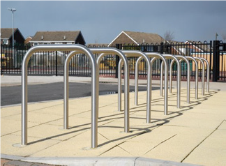 Sheffield stands are metal frames that are installed at a certain distance from each other to give space for one bike to be locked at either side.