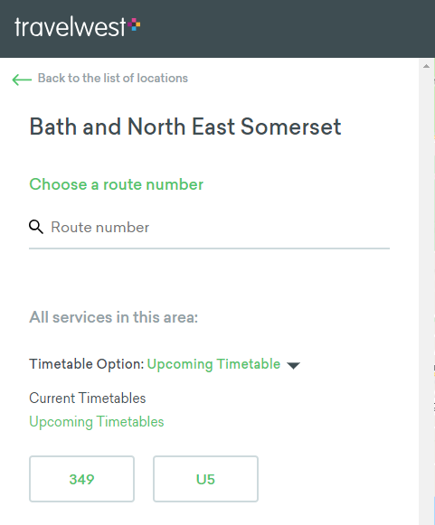 screenshot showing the option "Upcoming Timetables" selected