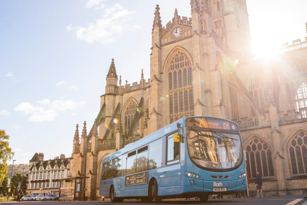 Bus in front of Bath Abbey
