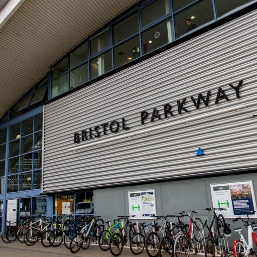 Cycle parking at the entrance to Bristol Parkway Station