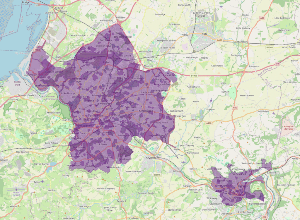 This image shows a purple outline of the E-scooter locations.