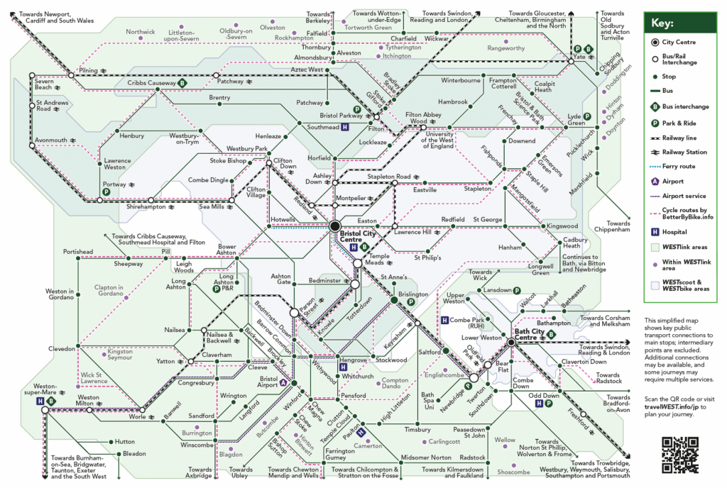 An image of the full West of England Network Guide map showing sustainable transport options.