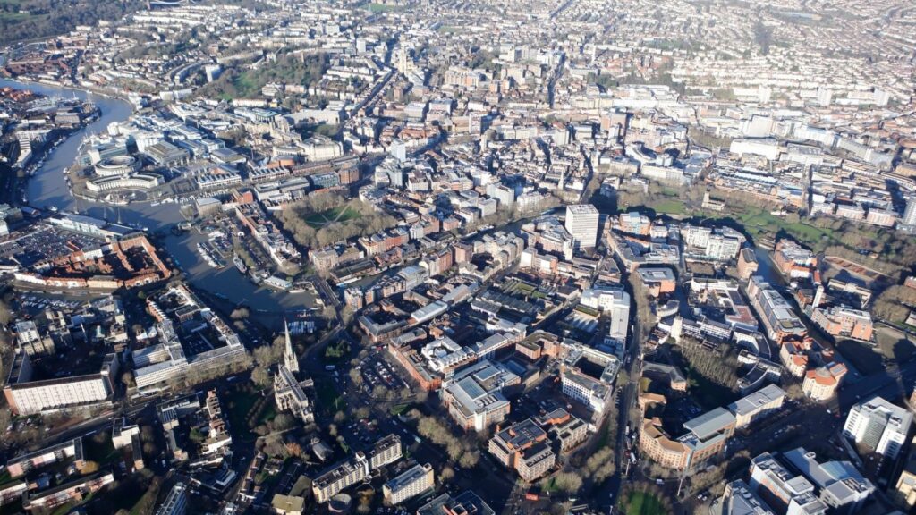 Aerial view of the City of Bristol