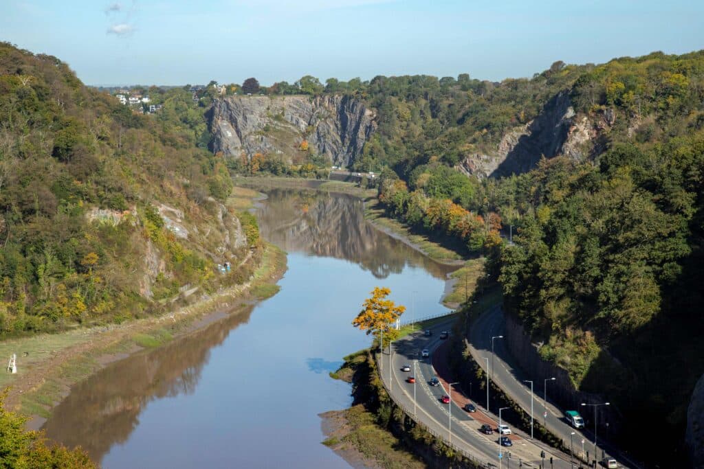 Arial view of the River Avon / Avon Gorge and A4 Portway.