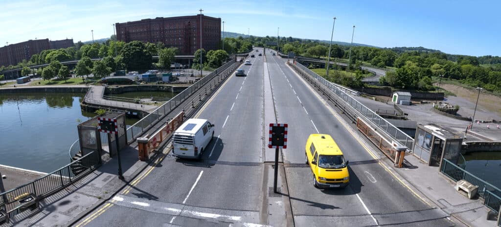 Ariel view of the Plimsoll bridge on the Cumberland Bason