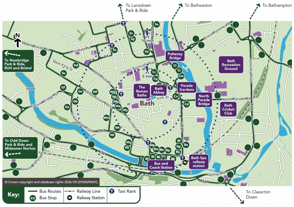 an image of the network map showing a schematic view of the bus routes routes within Bath City Centre