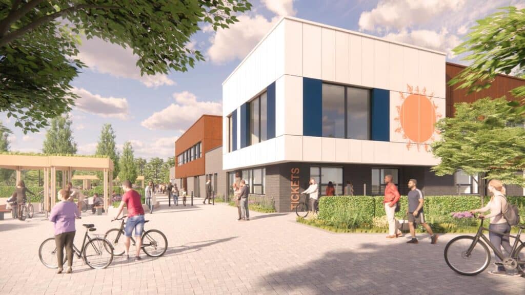 Visualisation of Bristol Regional Cycling Hub - main elevations and entrance building