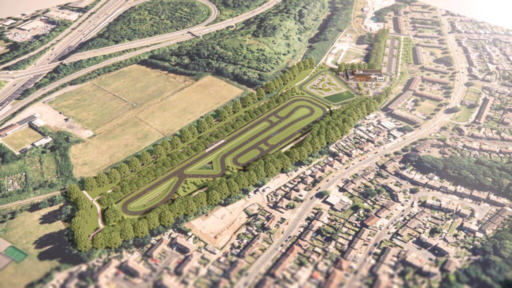 Visualisation of Bristol Regional Cycling Hub - from an aerial view, showing how it will be laid out within the residential area