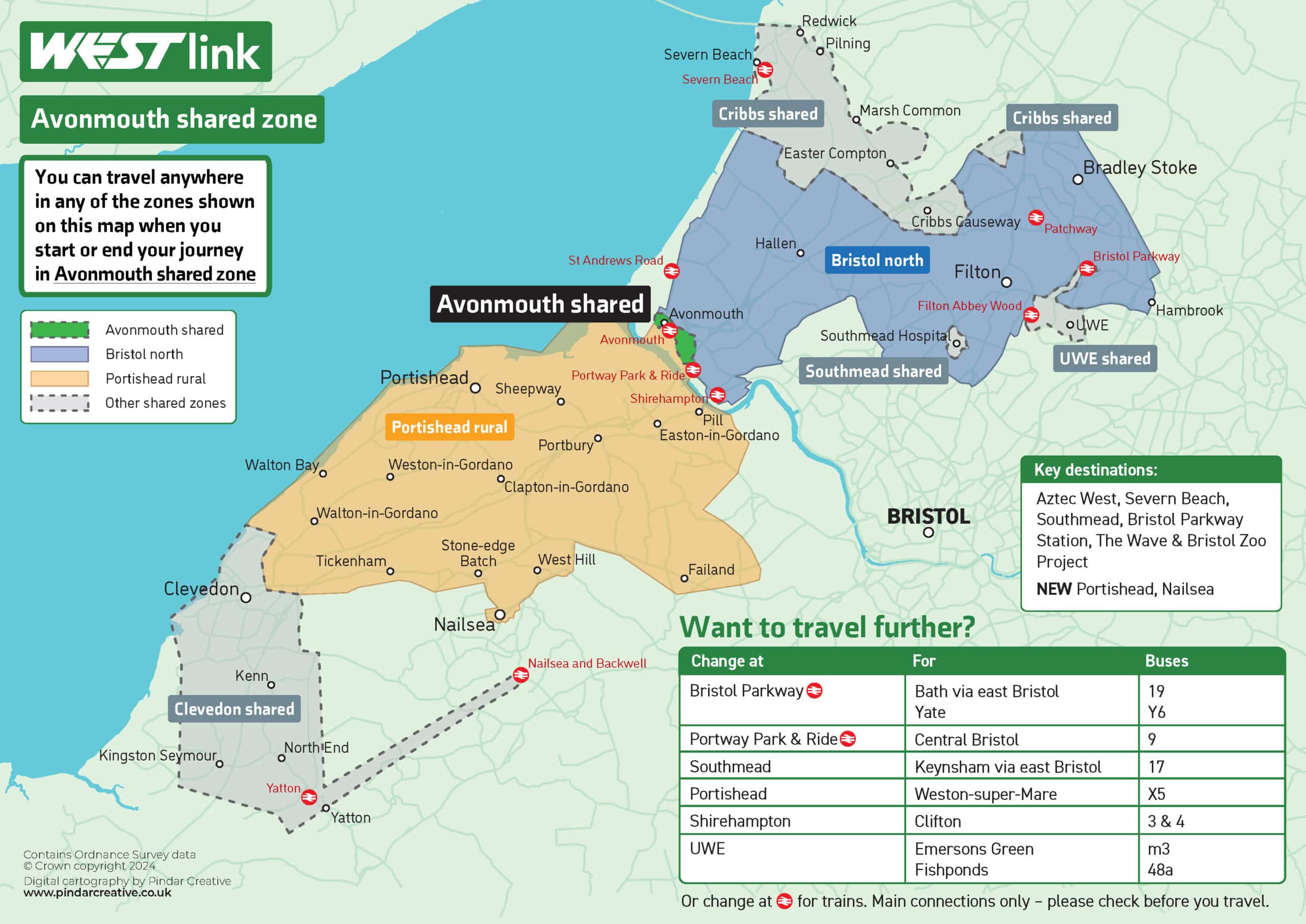 Avonmouth shared zone map showing the boundaries and where you can travel. This information is also provided in an accessible version below.